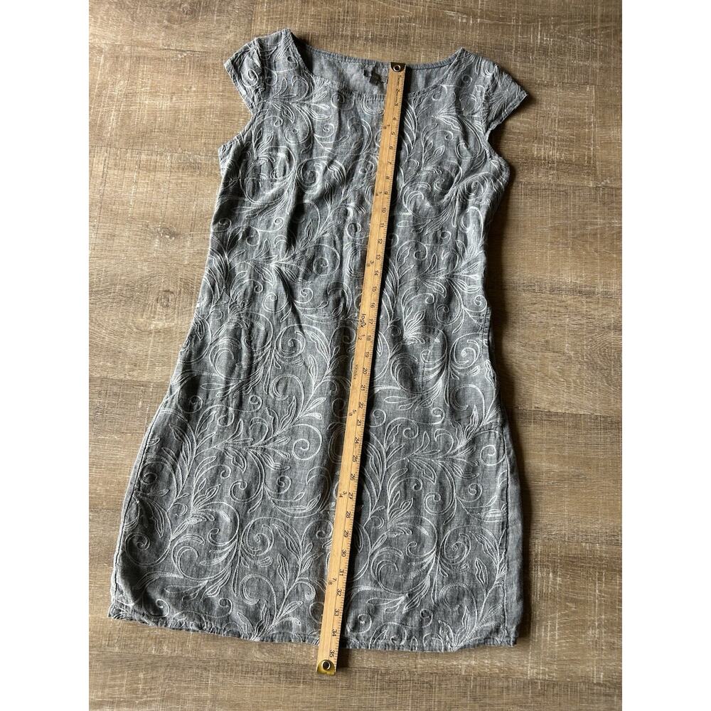 Lina Tomei 100% Linen Embroidered Shift Dress Women’s M Gray Made Italy - Picture 4 of 12